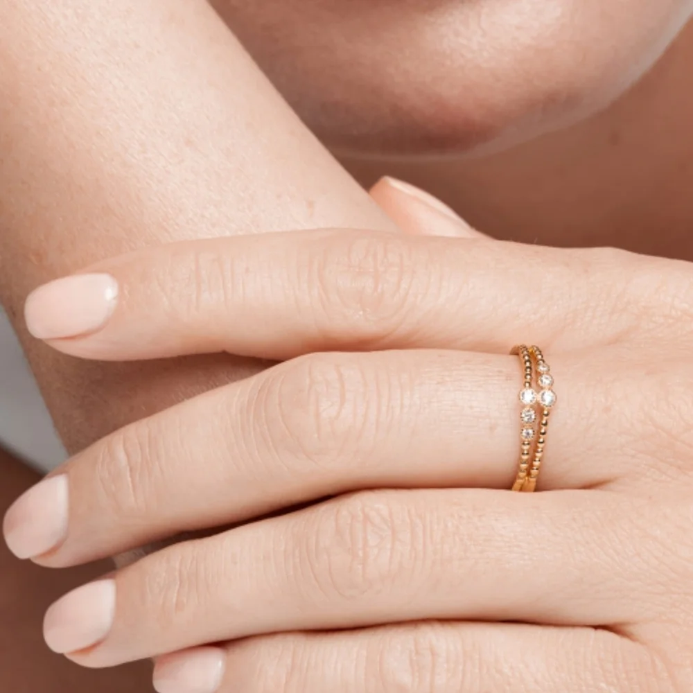 Dotting Dews Ring Size 7, Gold Plated, CZ Tiered Norris Ring. NWT!